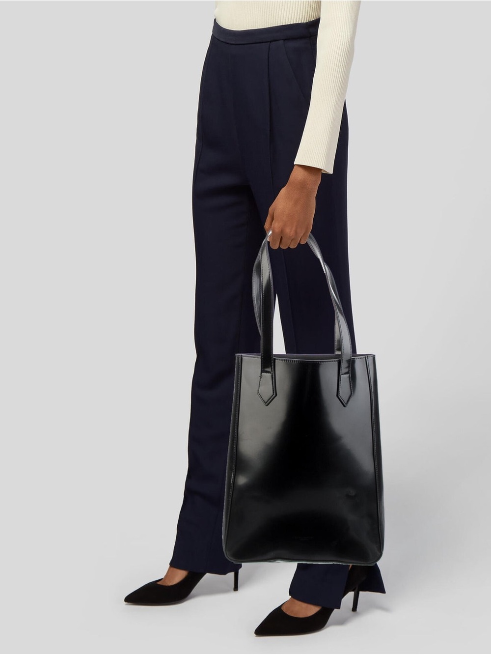 Vintage Givenchy  Black Patent Polyurethane Tote Bag Large Shopper - Picture 2 of 8